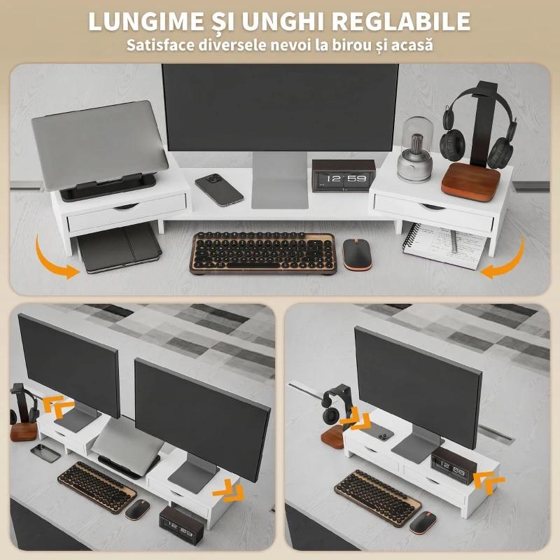 HOMCOM Suport pentru Monitor Reglabil, Alb
