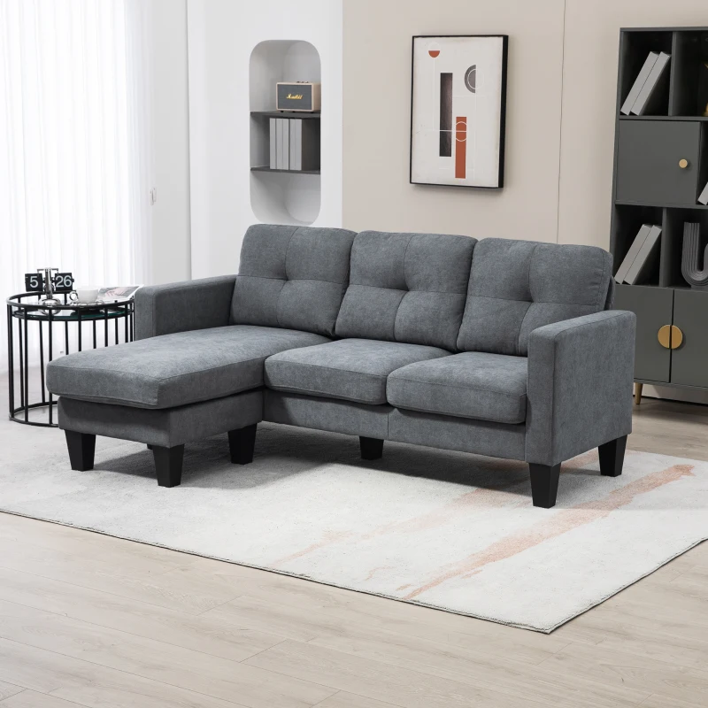 HOMCOM Hoekbank in L-Vorm met Aanpasbare Chaise Longue, Gestoffeerde Bank, Donkergrijs(m-11)
