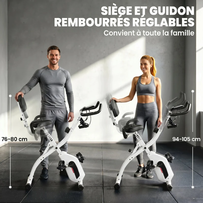 SPORTNOW Vélo d'Appartement Pliable Vélo de Fitness 3 en 1 Silencieux Connecté Kinomap Bluetooth et Zwift 105x53,5x109cm Blanc