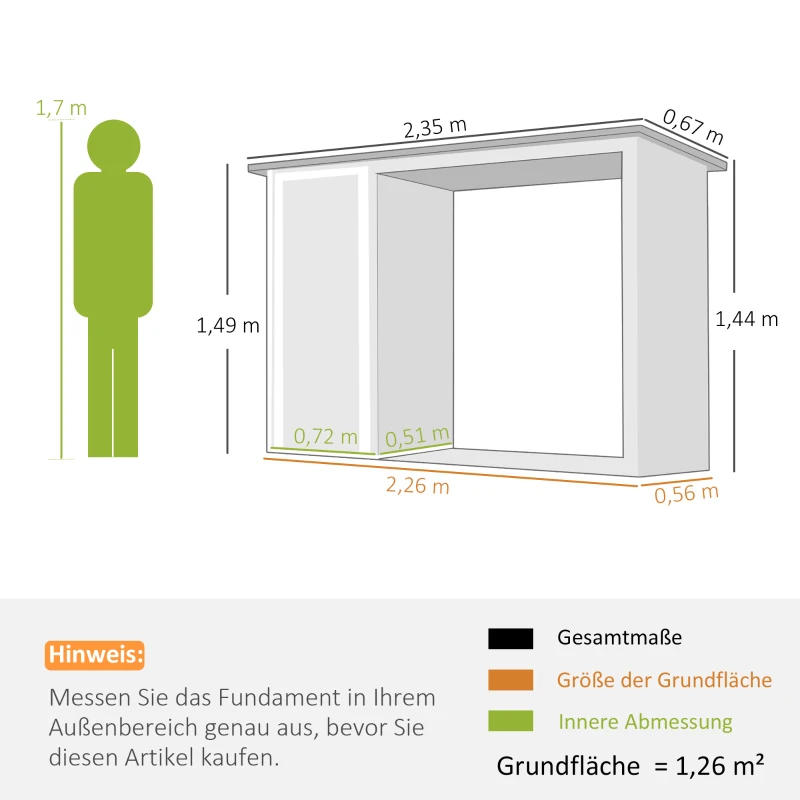 Outsunny 2-in-1 Kaminholzregal Außen verzinkter Stahl 235 x 67 x 149 cm Brennholzregal mit Geräteschrank Schrägdach Dunkelgrau