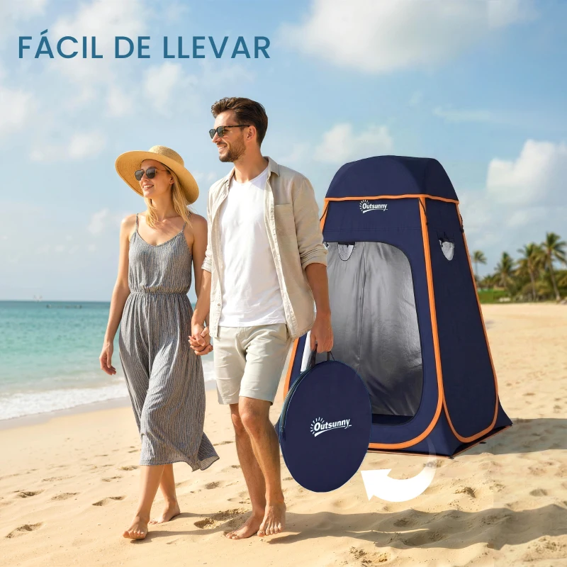 Outsunny Tienda de Campaña Instantánea Pop-Up Tienda de Ducha Camping Portátil con Bolsa de Transporte Impermeable Azul Oscuro