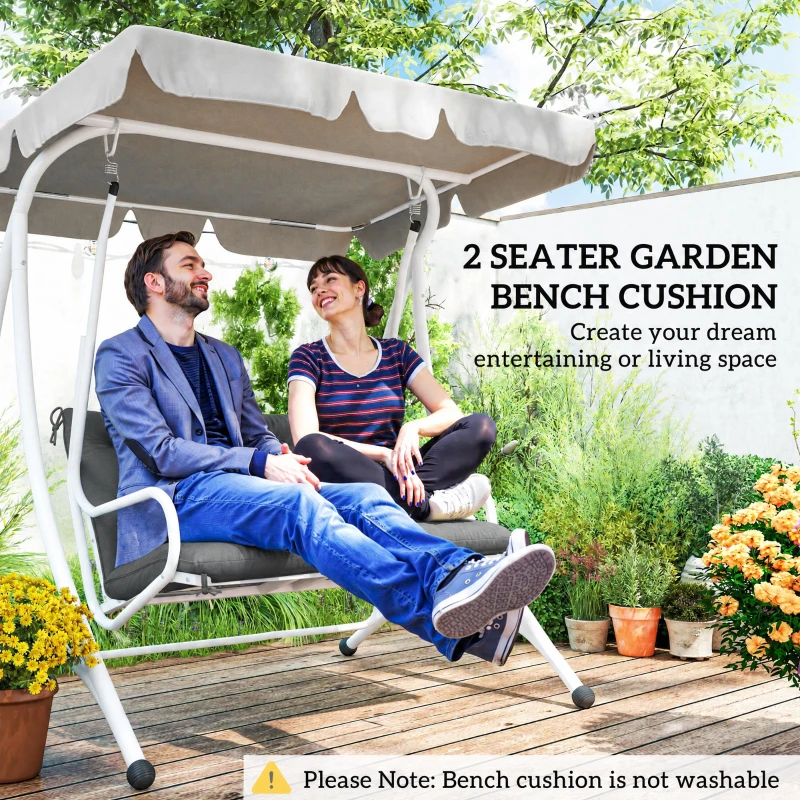 Outsunny 2 Seater Bench Pad, Garden Swing Chair Cushion with Back and Ties, Tufted Style Garden Furniture Window Seat Cushion for Indoor and Outdoor Use, 98 x 100 cm, Dark Grey