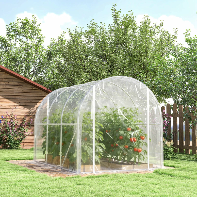 Outsunny Polytunnel-Gewächshaus, begehbares Gewächshaus mit verzinktem Stahlrahmen und UV-beständiger PE-Abdeckung, transparent