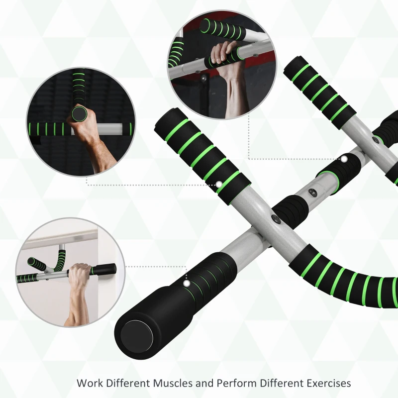 HOMCOM Doorway Pull up Bar, Door Frame Chin up Push up Bar for Home Gym Upper Body Workout, No Drilling or Screws, Green