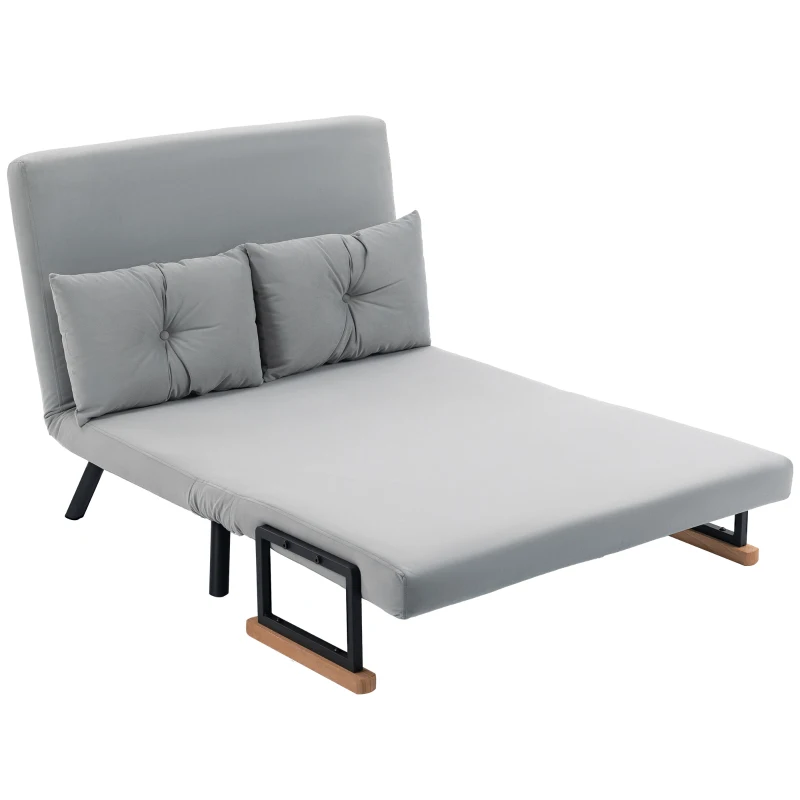 HOMCOM Sofá Cama Convertible 4 en 1 Sofá Cama 2 Plazas Plegable Respaldo Ajustable de 5 Niveles Almohadas 102x73x81cm Gris