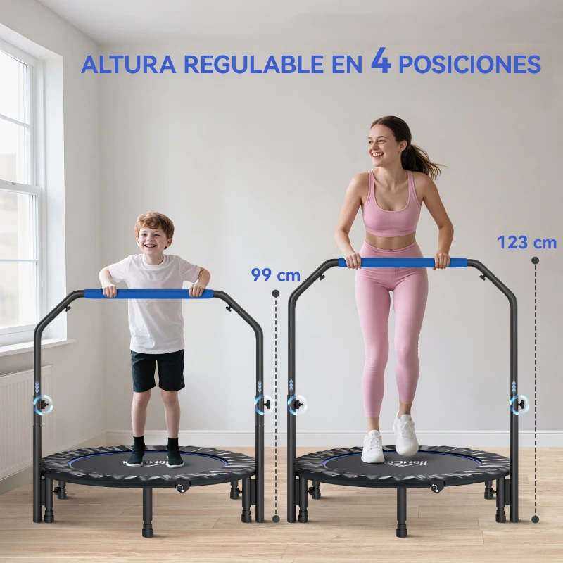 HOMCOM Cama Elástica Plegable Ø114 cm con Mango Ajustable Marco de Acero para Entrenamiento Piernas Cuerpo Azul y Negro