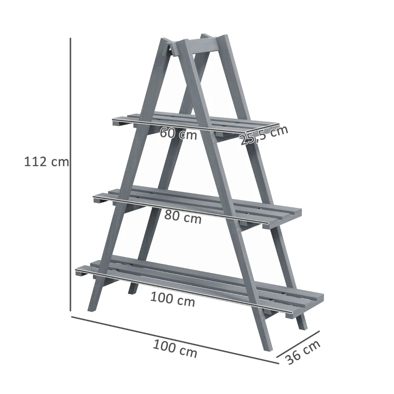 Outsunny Soporte para Plantas Plegable de Madera Estantería para Macetas de 3 Niveles con Marco en A 100x36x112 cm Gris