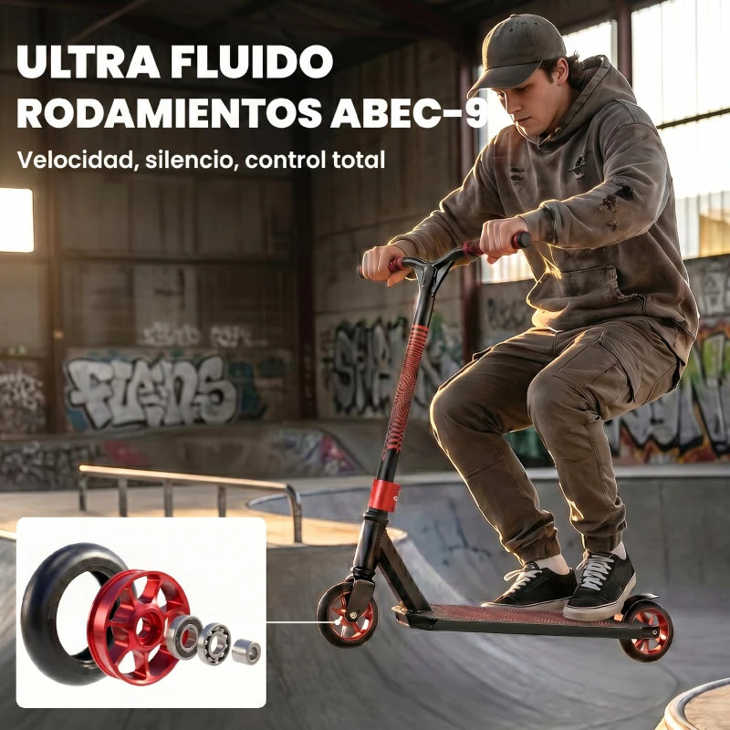 SPORTNOW Scooter Acrobático para Trucos Patinete Freestyle con Rodamientos ABEC-9 Ruedas 120 mm Giro 360° para Skatepark Rojo