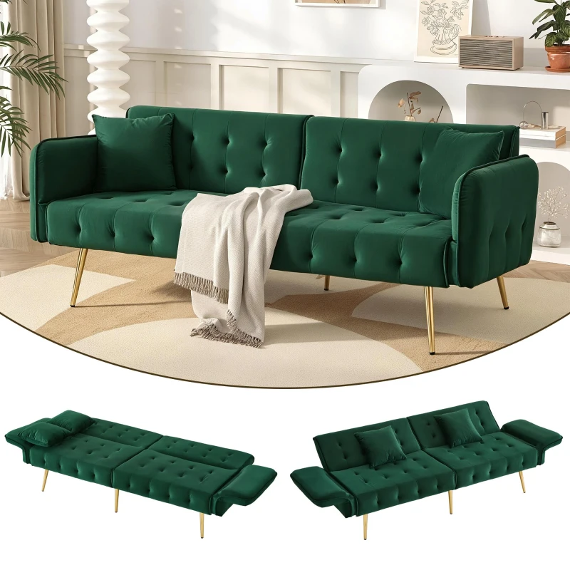 Space-Saving Sofa Bed with Folded Backrest, Ideal Sofa Sleeper for Small Apartments or Dormitories, 178L x 82W x 70H cm, Green