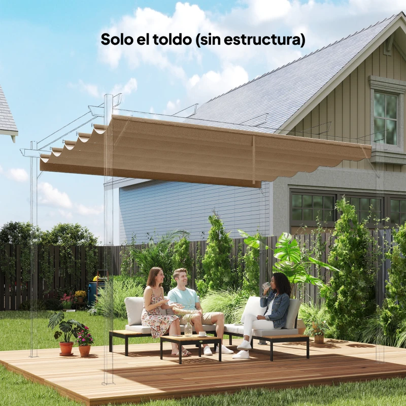 Outsunny Cubierta para Techo Retráctil de 2,5x2,55m para Pérgola 3x3 Tela de Repuesto con 10 Orificios de Drenaje Pardo