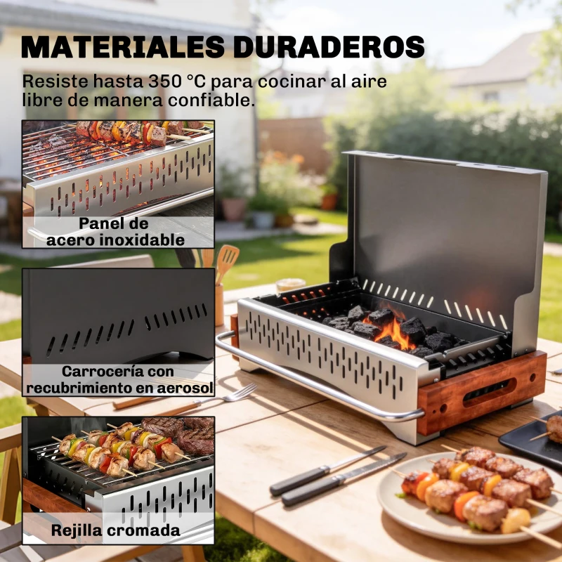 Outsunny Barbacoa de Carbón Plegable Barbacoa Portátil 50,5x34x33 cm con Bandeja de Carbón Extraíble para Camping Picnic Negro