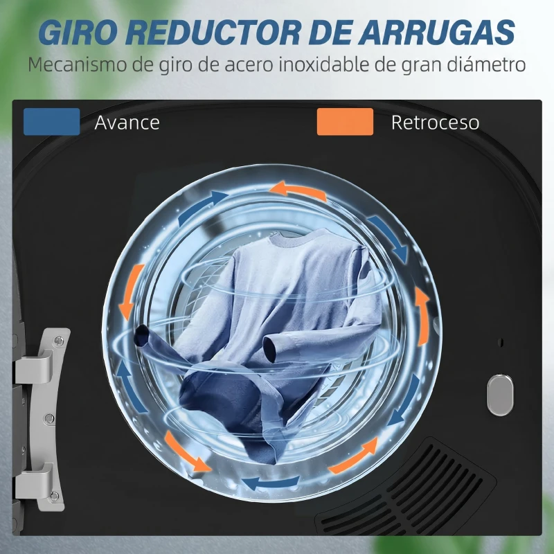 HOMCOM Secadora de Evacuación 3 kg 800W Función Antiarrugas Función Esterilizar 5 Programas Carga Frontal 48x40x56 cm Negro