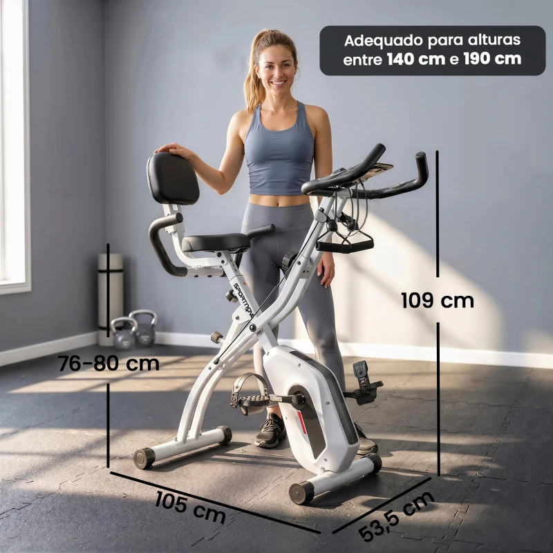 SPORTNOW Bicicleta Estática Dobrável com 8 Níveis de Resistência, Volante, Ecrã LCD, Bluetooth, Pulsómetro e Selim Ajustável