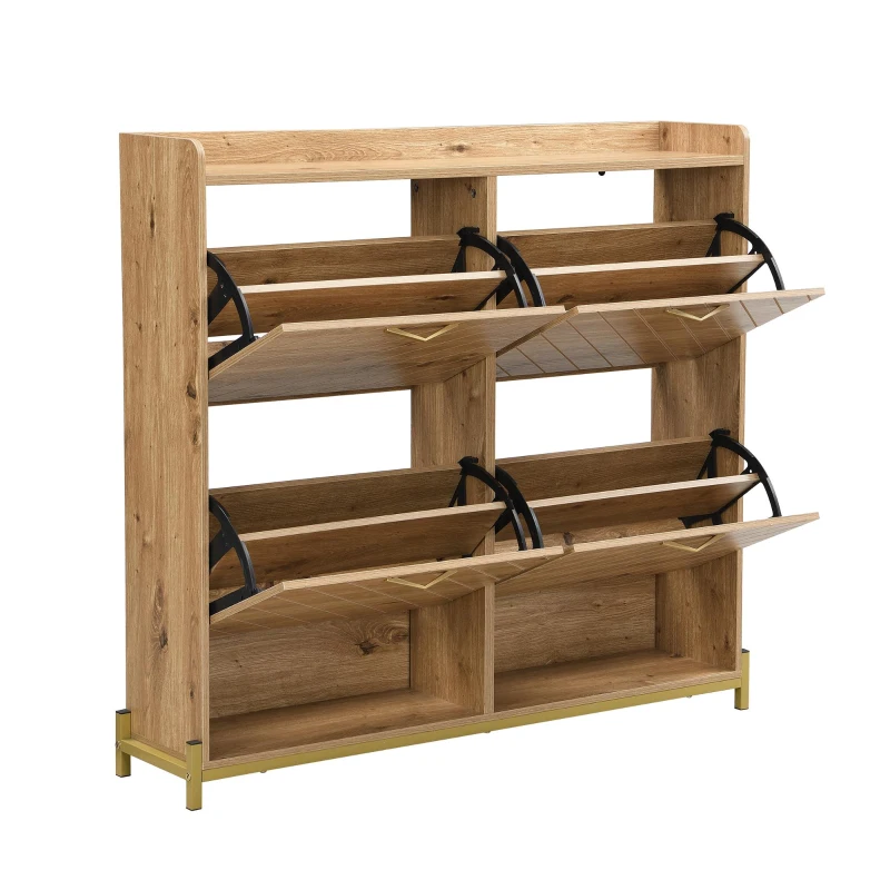 Space-Saving Shoe Cabinet with 4-Door Storage, Ideal Shoe Rack for Entrance Areas or Corridors, 108.5L x 24W x 100H cm, Natural