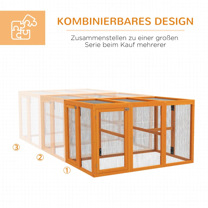 PawHut Hühnerstall für 1-3 Hühner, Holzrahmen, Stahldraht, erweiterbares Design, Holzsitzstangen, Orange