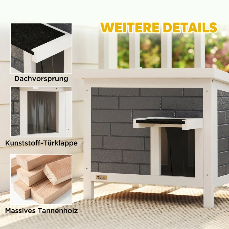 PawHut Katzenhaus Wetterfeste Katzenhütte aus Holz mit aufklappbarem Dach Aluminium-Isolierplatten Asphaltdach 61x51x53,5 cm