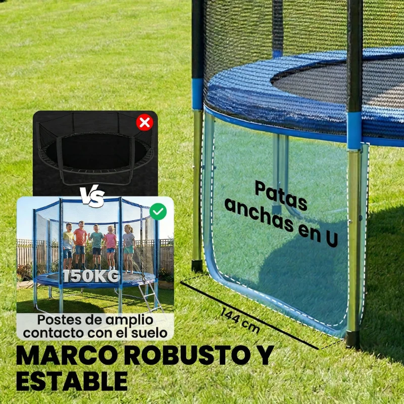 SPORTNOW Cama Elástica Exterior Ø366 cm Trampolín para Niños con Red de Seguridad Escalera y Acolchado de Muelles Azul