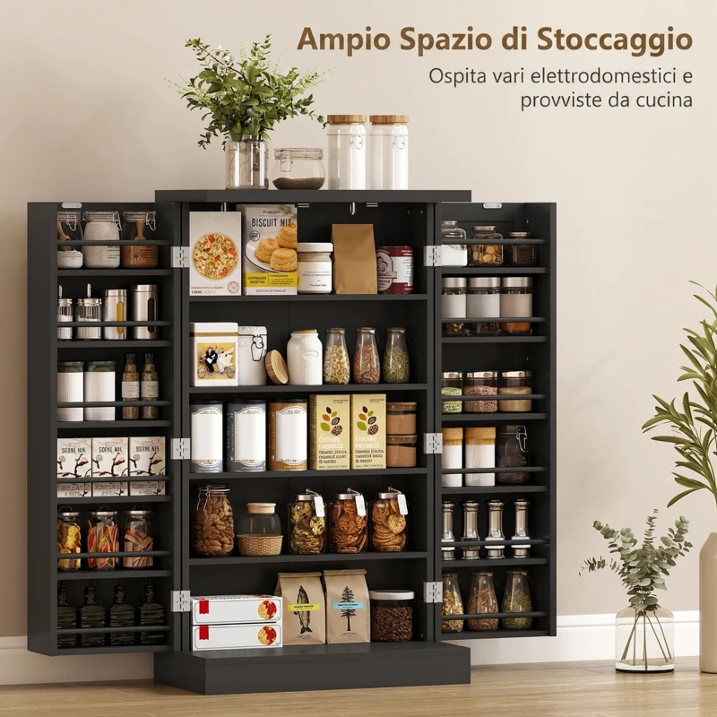 HOMCOM Armadio da Cucina con 5 Ripiani Centrali e 2 Ripiani Laterali a 6 Livelli, in MDF, 60x30x104 cm, Nero
