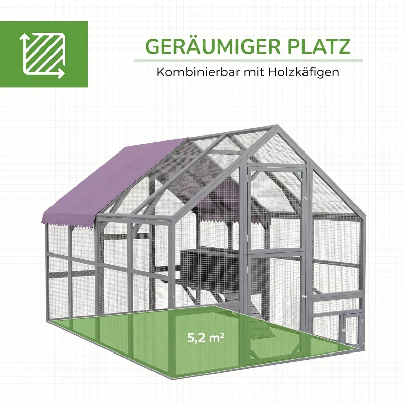 PawHut Hühnerstall Hühnerhaus Hühnerhütte, begehbar, wetterbeständig, 280 x 185,5 x 188 cm, Grau
