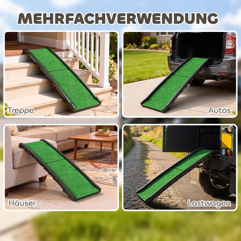 PawHut Hunderampe klappbar Hundetreppe rutschfest Einstiegshilfe für Kofferraum, für Tiere bis 90 kg 155x38,5x15,5 cm Schwarz