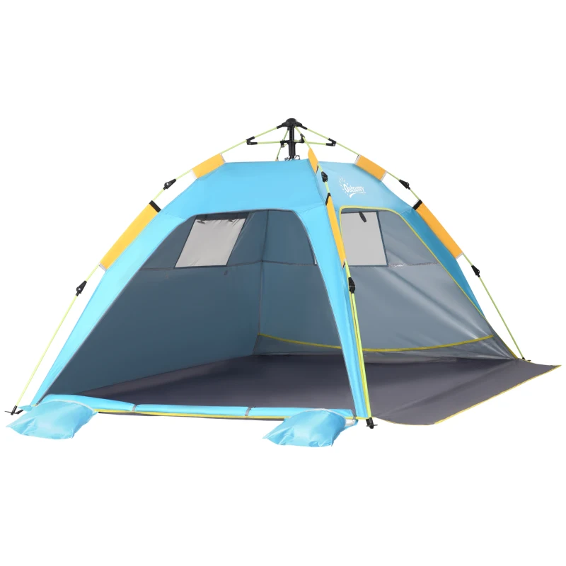 Outsunny Carpa de Playa Pop-up para 1-2 Personas con 2 Accesos y 2 Ventanas y Bolsa de Transporte 220x173x120 cm Azul Claro