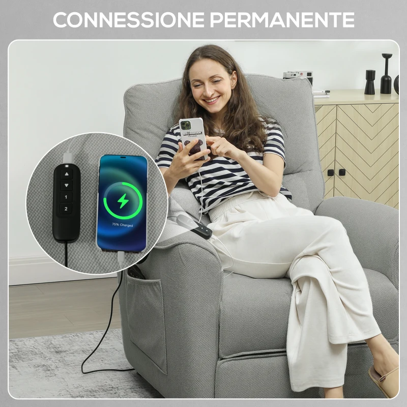 HOMCOM Poltrona Reclinabile con Riscaldamento, 8 Punti Massaggio e 5 Modalità, Tessuto Ciniglia, Grigio Carbone