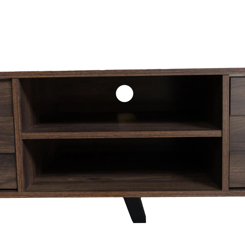 Spacious TV Cabinet with 2 Doors and 2 Open Shelves, Smooth TV Stand with Soft‑Closing Hinges, 160.5L x 35W x 45H cm, Wood