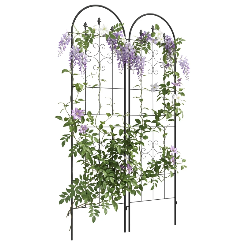 Outsunny Lot de 2 treillis de jardin, support pour plantes grimpantes en acier, 50L x 180H cm, noir