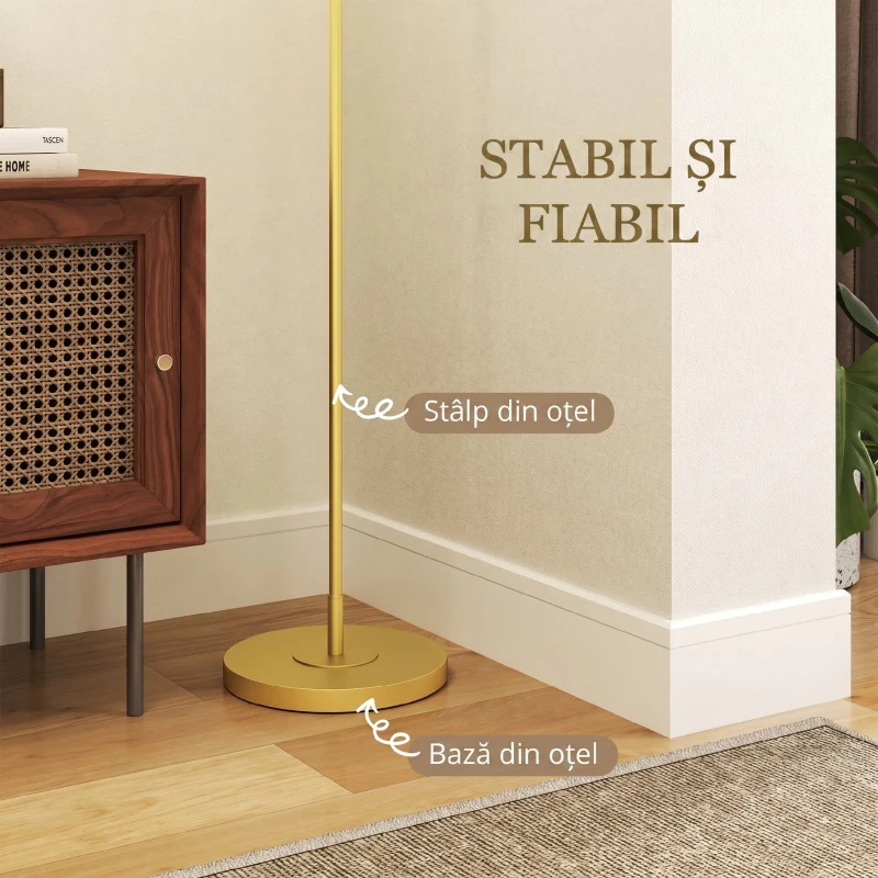 HOMCOM Lampadar Modern Arcuit din Oțel și Poliester, Auriu