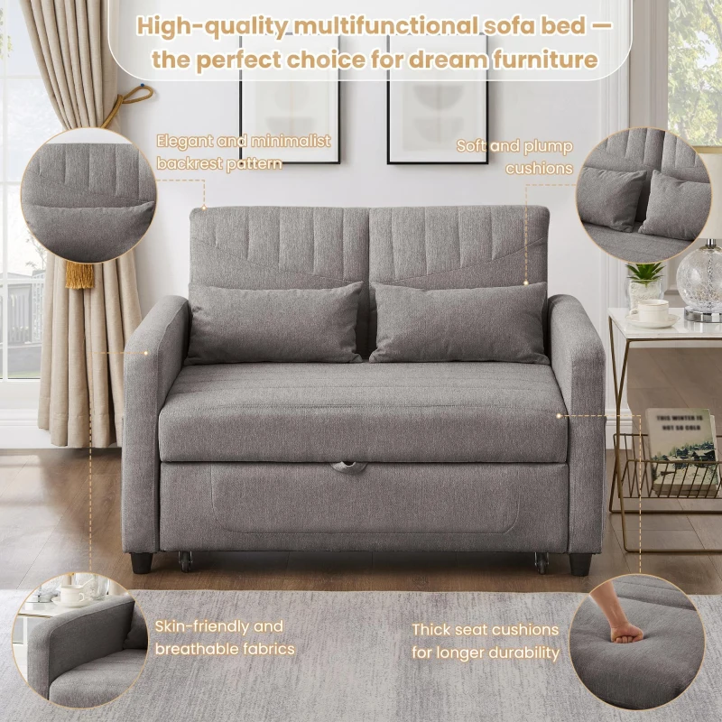 Adjustable Sofa Bed with 3-Level Backrest, Cozy Couch for Small Apartments, Living Rooms, or Bedrooms, 112L x 169W x 59H cm, Dark Grey