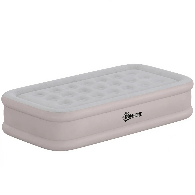 Outsunny Colchón Hinchable Individual Plegable con Bomba Inflado 3 Min Desinflado 2 Min Bolsa Carga 200 kg 190x97x39 cm Caqui
