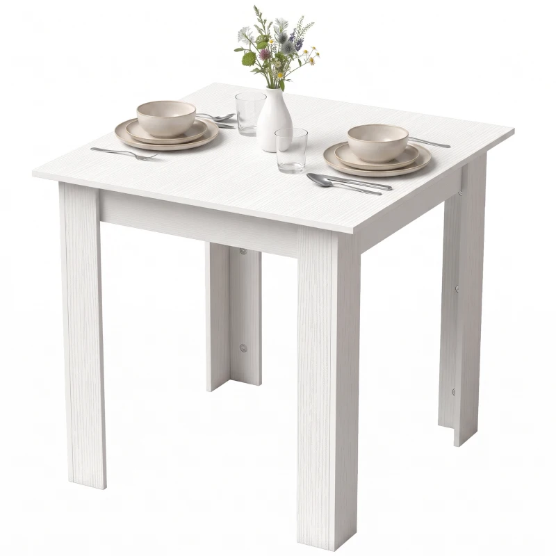 HOMCOM Square Dining Table, Modern Small Dining Table with Wood Effect, Space Saving, Non-slip Foot Pads, White