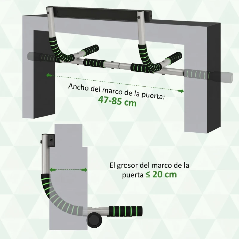 HOMCOM Barra de Dominadas Multifuncional Barra de Dominadas de Pared con Mangos Antideslizantes Carga 110 kg Gris y Negro