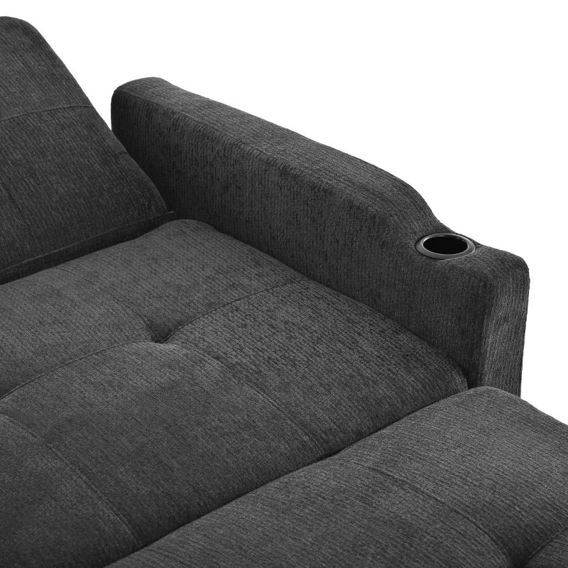 Convertible Sofa Bed with Adjustable Backrest, Functional Sleeper with USB & Type-C Charging and Cup Holders, 135L x173W x 58H cm, Dark Grey