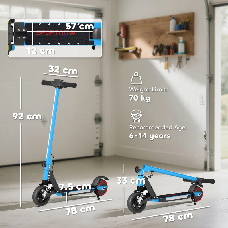SPORTNOW Folding Electric Scooter for Kids, with Dual Brakes, Front Suspension, LED Colourful Lights, Blue