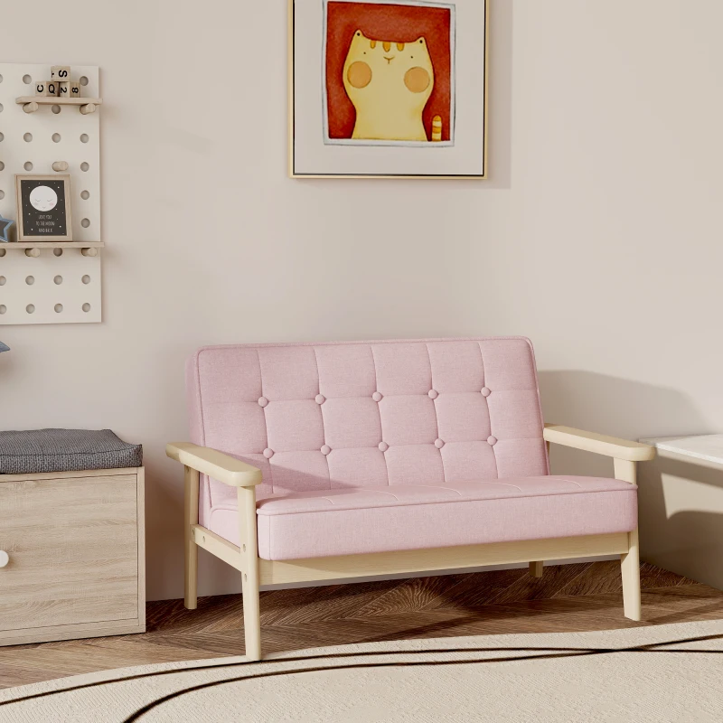 AIYAPLAY Kindersessel, Kindersofa mit Holzrahmen, Samtoptik, gepolstert, für Kinder von 3-15 Jahren Rosa