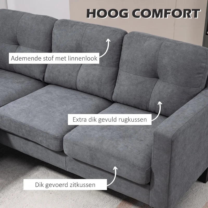 HOMCOM Hoekbank in L-Vorm met Aanpasbare Chaise Longue, Gestoffeerde Bank, Donkergrijs(m-4)