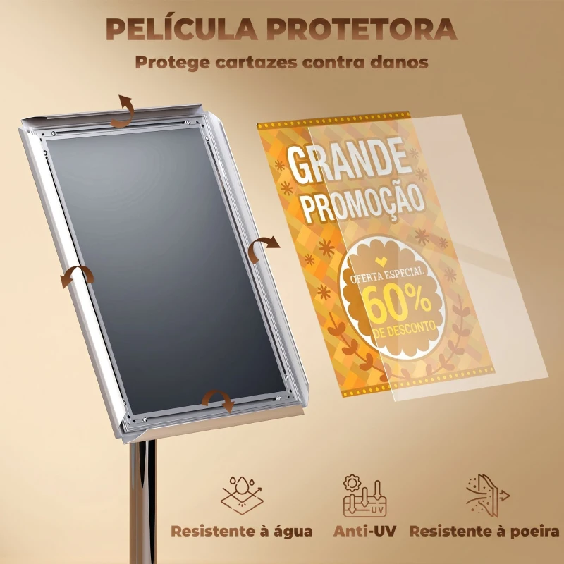 HOMCOM Suporte para Cartazes A3 Altura Ajustável, Giratório 360° Moldura de Alumínio e Aço Inoxidável Prata