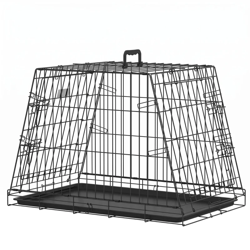 PawHut 30"(76 cm) Car Dog Crate Collapsible Slanted Travel Small Dog Cage with Tray & Handle 76L x 48W x 53H cm