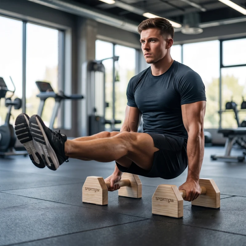 SPORTNOW Lot de 2 barres parallèles poignée Push-up parallettes en bois de hêtre antidérapantes finition bois naturel