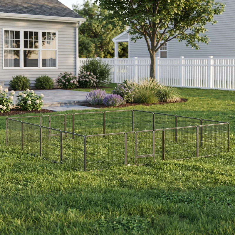 PawHut 16 Panels Heavy Duty Puppy Playpen, for Small Dogs, Indoor and Outdoor Use - Grey