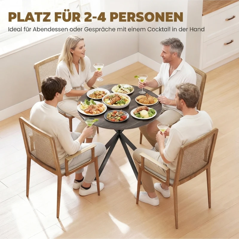 HOMCOM Runder Küchentisch, 80 cm, kompakte Tischplatte, Spanplatte, Metall, Braun