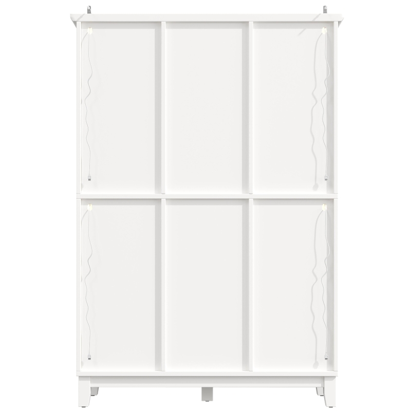 White Wine Cabinet with App-Controlled RGB LED Lighting, Adjustable-Dlass-Shelf Showcase with Wine Rack and Glass Holder, 120L x 40W x 180.5H cm, White