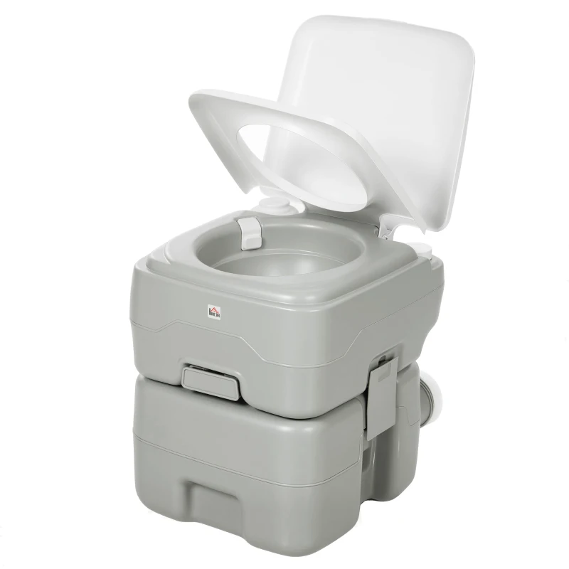 HOMCOM Inodoro Portátil Químico Baño Móvil WC 20L con Extraíble Tanque de Aguas Residuales y Tanque de Agua para Camping Viaje Ancianos Caravana Barco con Cisterna Carga 147 kg 41,5x36,5x42 cm HDPE