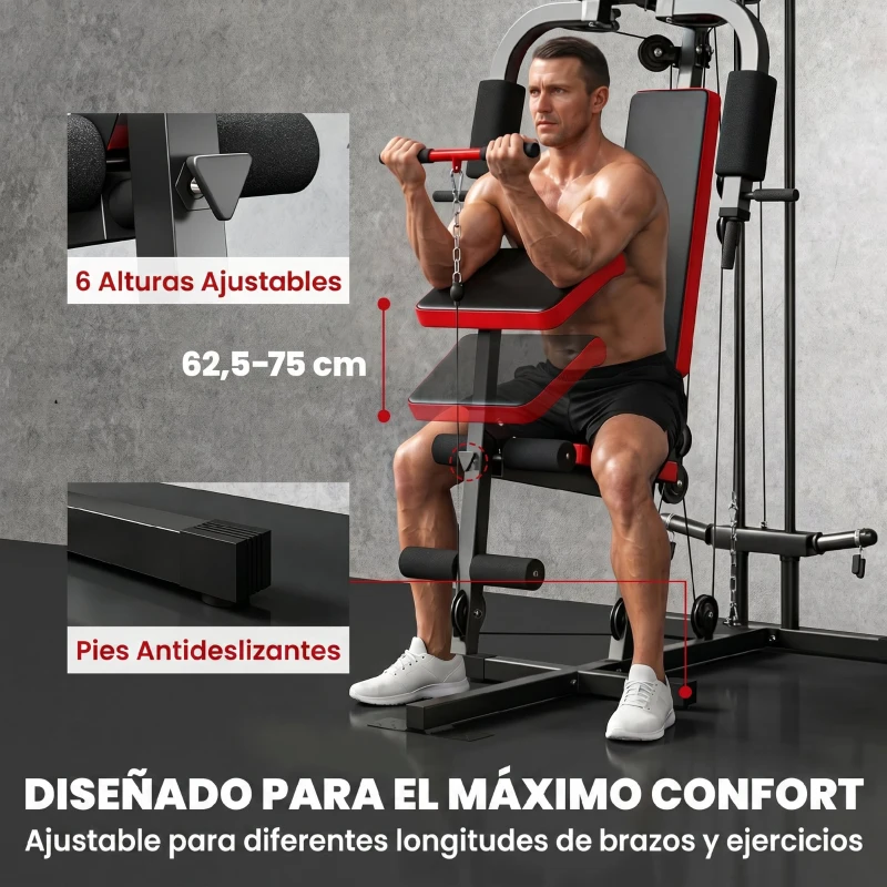 SPORTNOW Máquina de Musculación con Polea Alta y Baja Prensa de Pecho y Piernas Compatible con Discos 25 y 50 mm (No Incluidos)