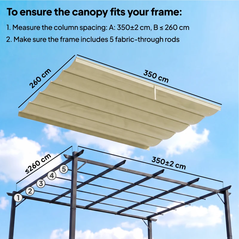 Outsunny Retractable Pergola Cover, 3.5 x 2.6 m Replacement Canopy Fabric for 4 x 3 m Frame, Roof Top Only, Beige