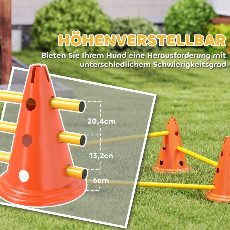 PawHut Agility Set Hunde 3-teiliges Agility-Ausrüstung für Hundetraining Steckhürdenset mit 6 Kegel 3 Hürden Tragetasche