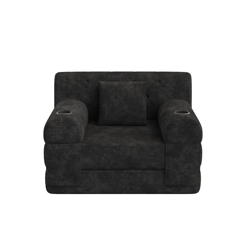 1-Seater Sleeper Sofa with Metal Frame and High-Density Foam, Single Convertible Chair Bed for Cosy Interiors, 107L x 80W x 81H cm, Black
