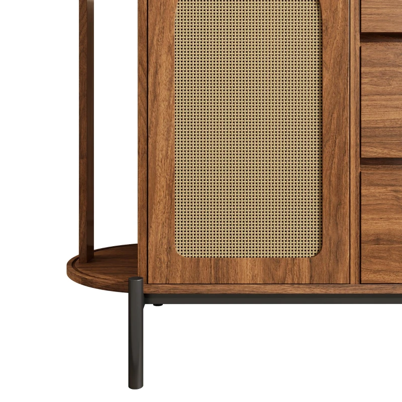 Spacious Sideboard with 3 Drawers and Adjustable Shelves, Stylish Cabinet for Living Room or Entryway, 140L x 38W x 77.5H cm, Walnut