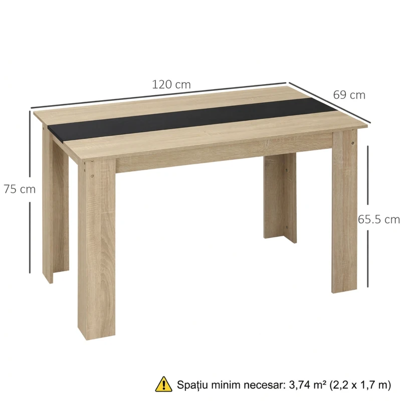 HOMCOM Masă de sufragerie modernă din lemn pentru 4-6 persoane, 120x69x75cm, culoare negru și lemn